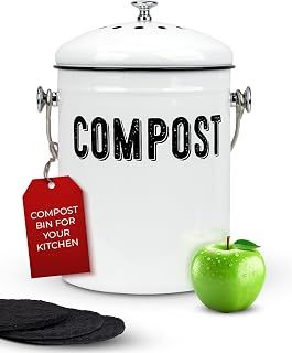 Granrosi 1.3 Gallon Farmhouse Stainless Steel Compost Bin with Charcoal Filters